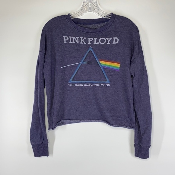 Pink Floyd Dark Side Of The Moon Blue Crop Crewneck Sweatshirt XS - Picture 1 of 5